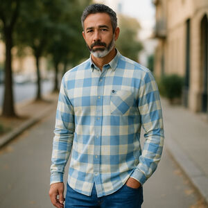 Men's Quiksilver Plaid Button-Up Shirt Size L Blue green Beige